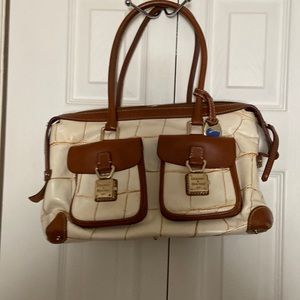 Dooney and Bourke cream and brown leather satchel bag